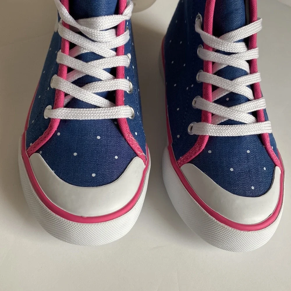 👉 GYMBOREE Toddler Girls Hi-Top Sneakers Denim Blue/Rainbow Size 1 NWT
